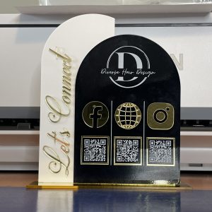 Custom Acrylic Tap/Scan Sign with Printing & Acrylic Accents