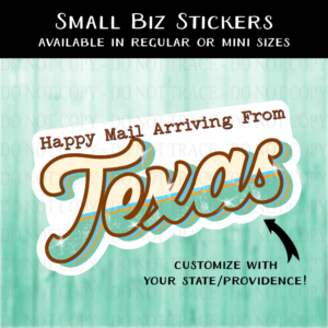 Happy Mail Retro State Name Sticker - MINI OR REGULAR SIZE