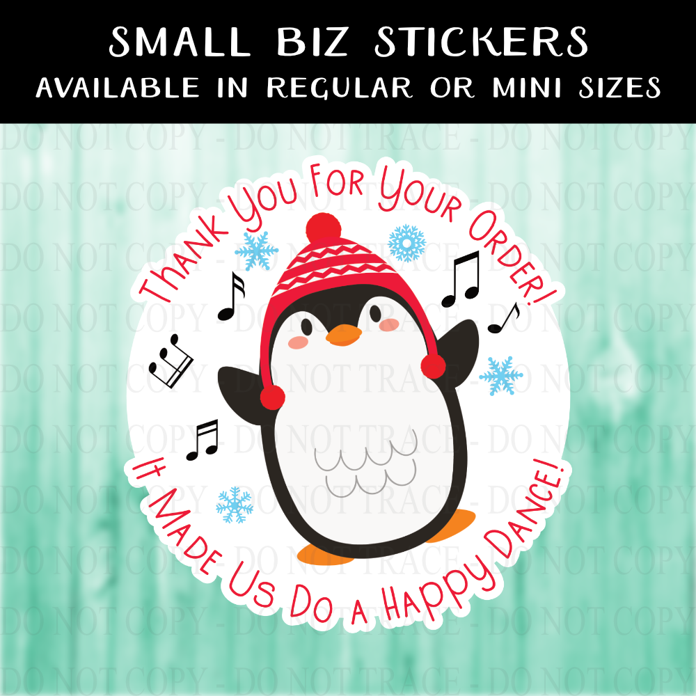 Thank You Dancing Penguin Sticker - MINI OR REGULAR SIZE