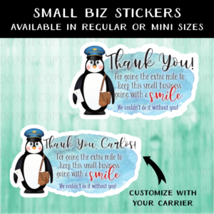 Thank You Penguin Carrier Sticker - MINI OR REGULAR SIZE
